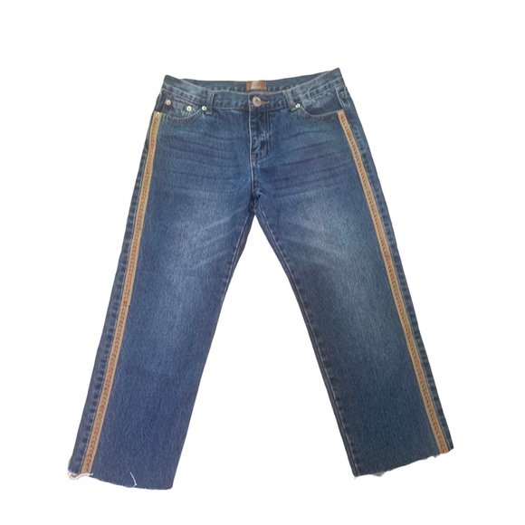 POL Denim - POL Unique Aztec Rainbow Stripe 90p's Style Cut off Denim Jean Capris-Size Small